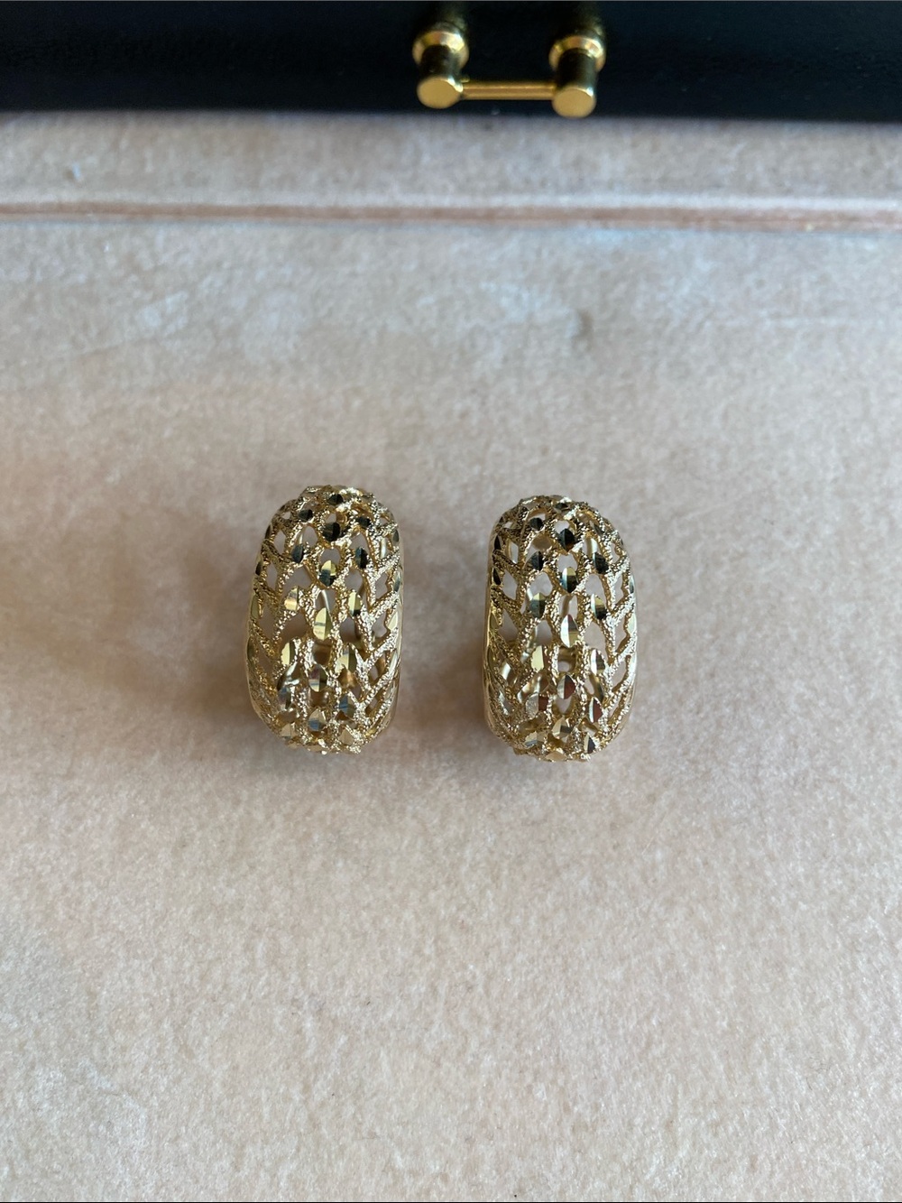 14K Gold Basket Weave Diamond Cut Earrings. Posts and Omega Clips. 11.8 grams.